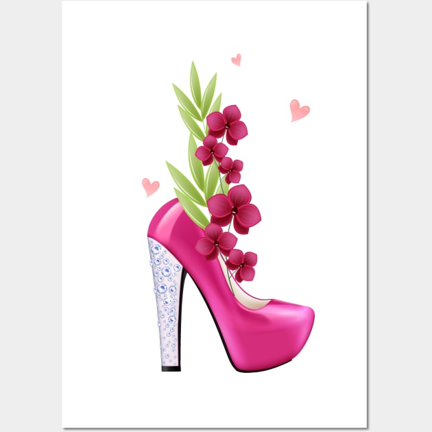 Womens Pink High Heels with Flowers for Women and Confident Girls Wall Art by Productcy